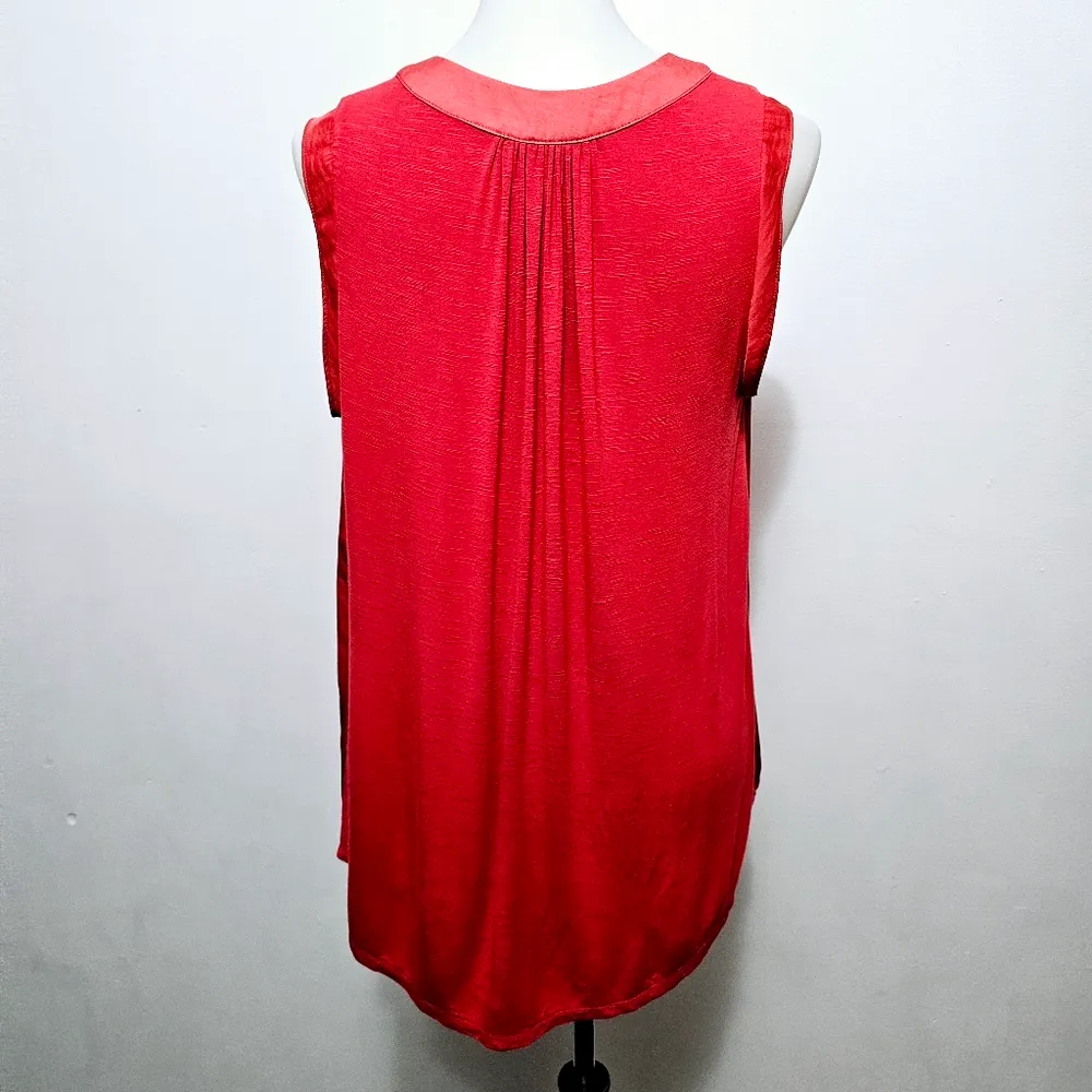 Sweet Gray Red Satin Mixed Media High Low Hem Sleeveless Blouse Size Large - Image 5