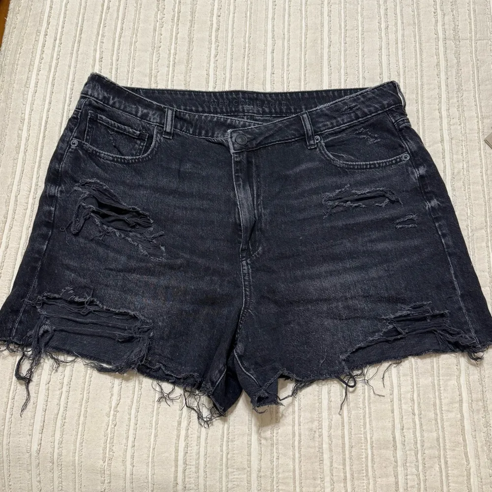 American Eagle  Distressed Black Denim Mom Shorts - Image 2
