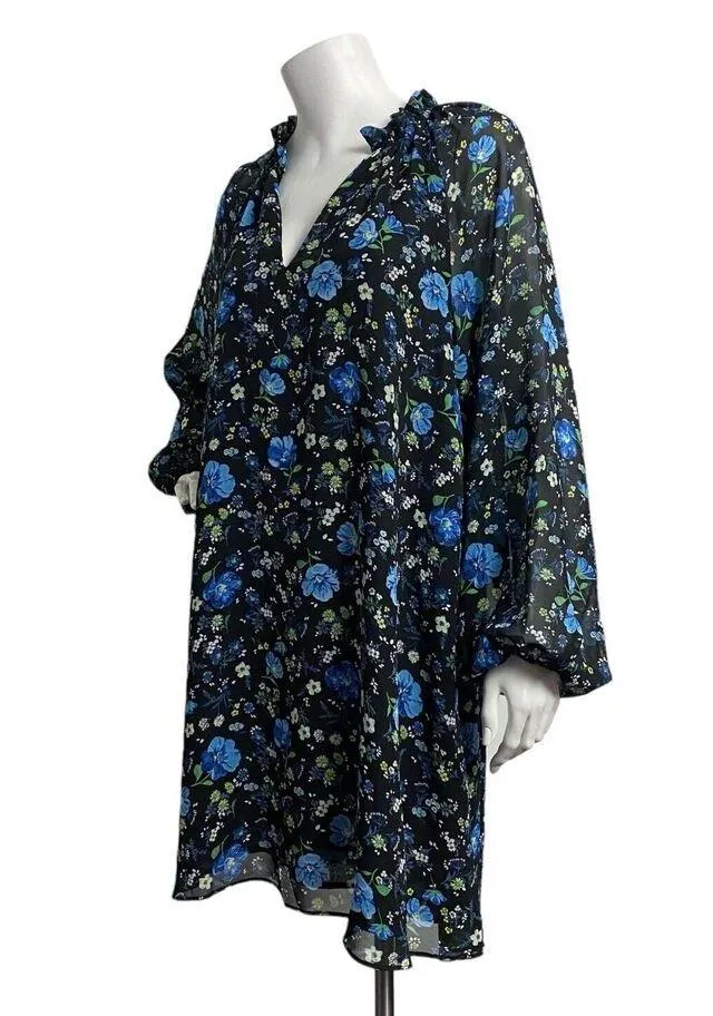 Banana Republic Blue Floral Black Casual Dress Long Sleeve Women's Size S - Image 4