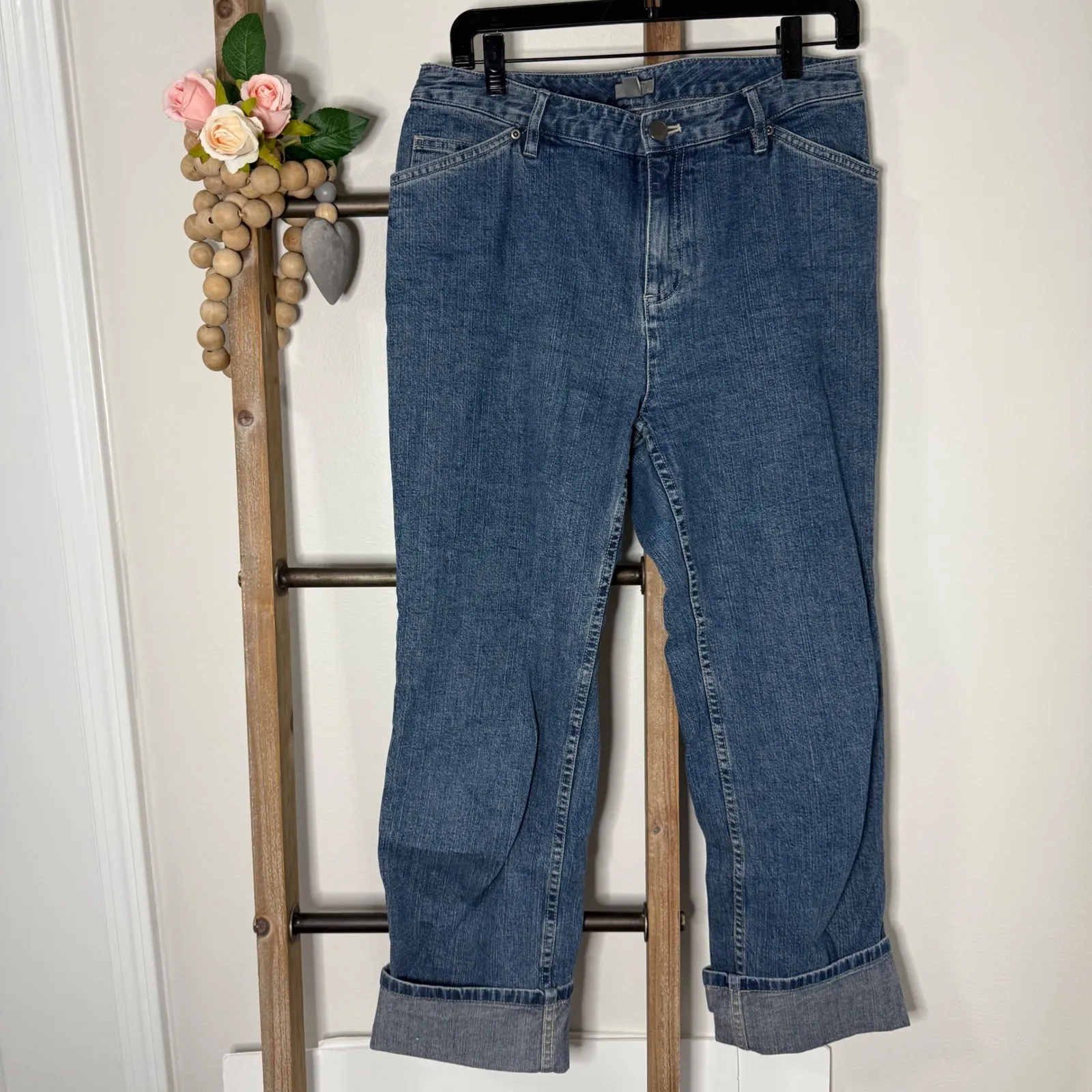 J Jill Stretch Denim Cropped Cuffed Jeans Blue Womens 8T Tall - Image 2