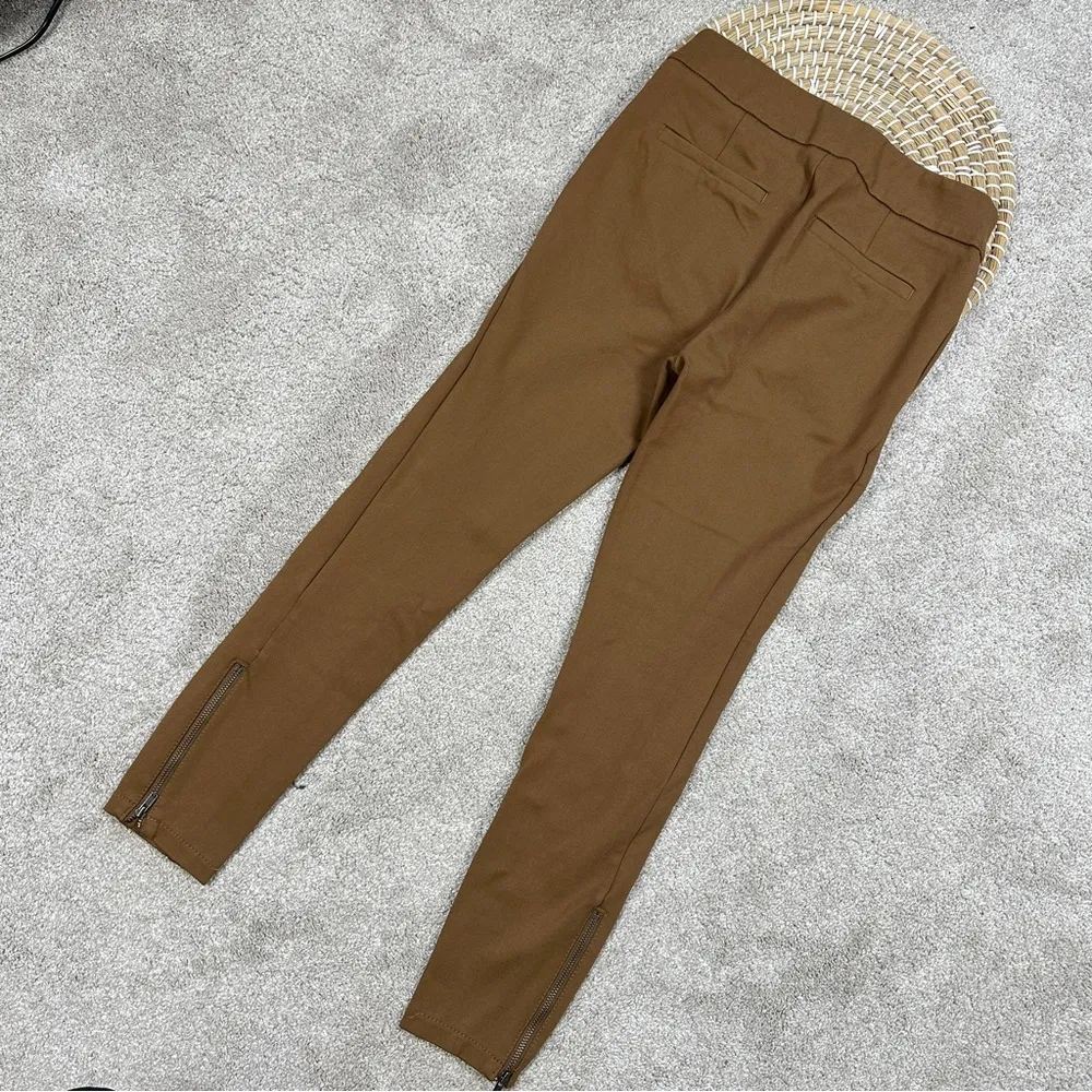 Anthropologie The Essential Slim Pants Ankle Zippers Camel Beige Size 0 - Image 7