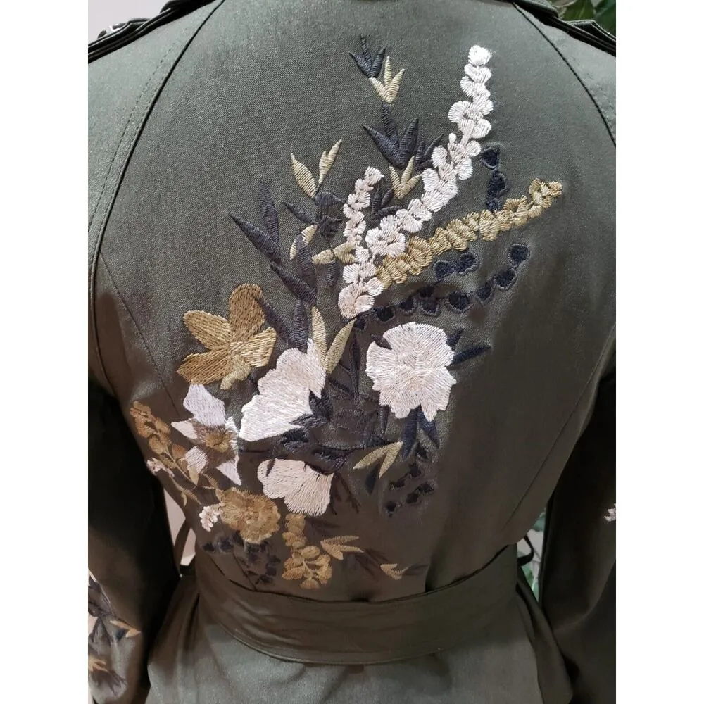 INC International Concepts Women Green Tiered Hem Double Breasted Trench Coat XS - Image 8