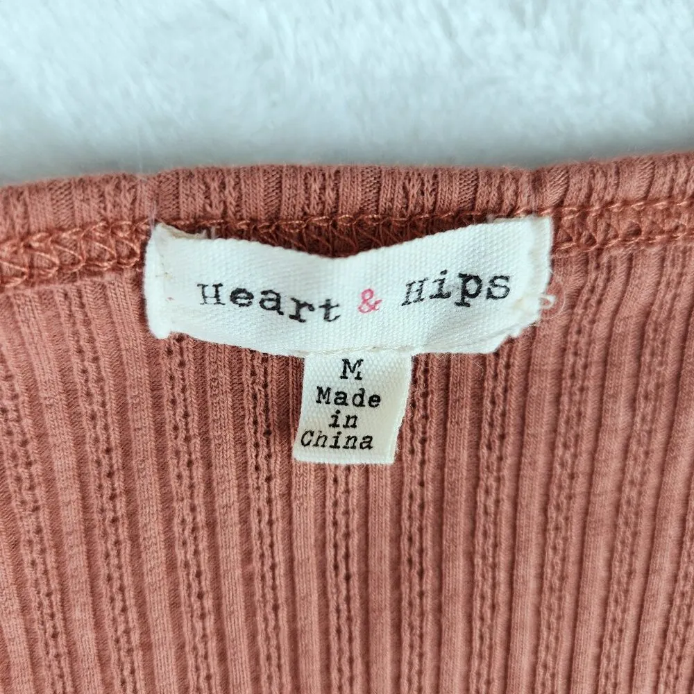 Heart & Hips Womens Long Sleeve Crop Top with Buttons Size M Pink / Rose - Image 2