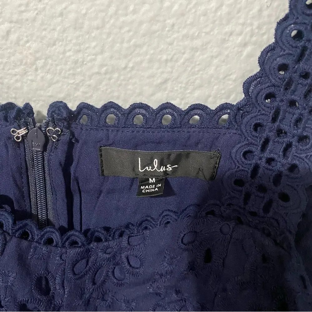 Lulus Navy Blue Holiday Sleeveless Trimmed Embroidered Asymmetric‎ Dress Sz M - Image 17