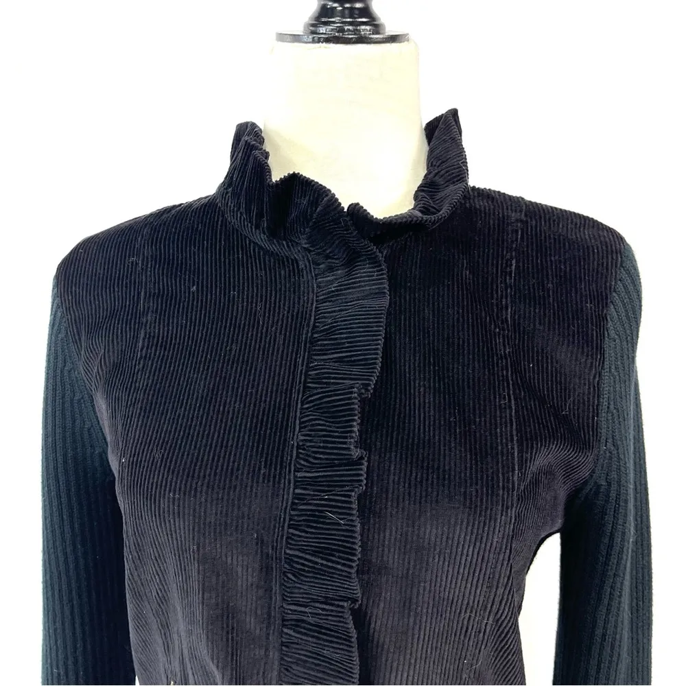 Twiggy Black Corduroy Motorcycle Ruffle Neck Front Jacket Size L Size L - Image 6