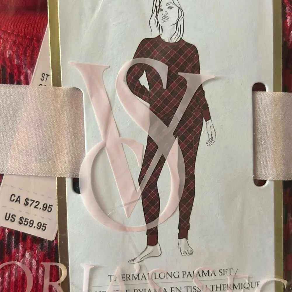Victoria's Secret Thermal Long Pajama Set Red/Black New size small - Image 3