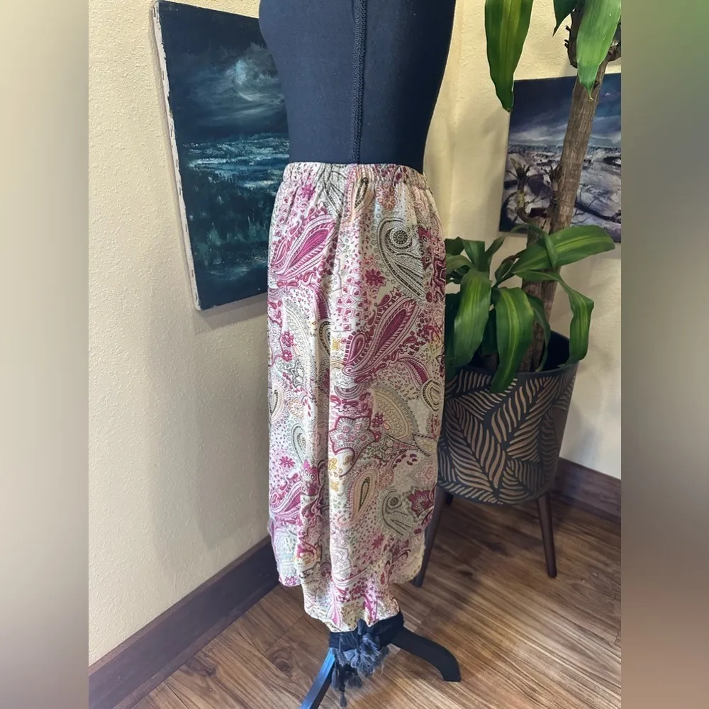 EUC THE PICKET FENCE DAMASK SKIRT WITH A BOTTOM RUFFLE ANKLE LEIGHT SZ M Brown Size M - Image 3