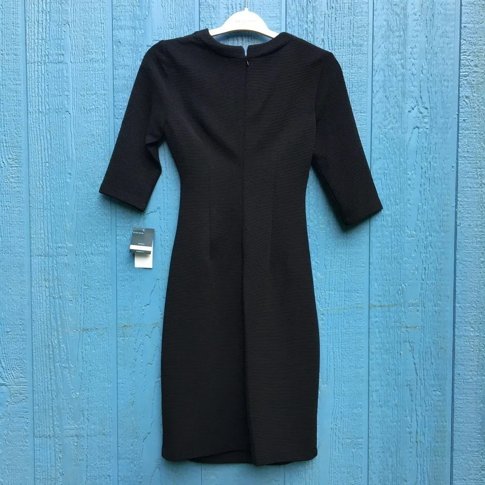 Gabby Skye Women's Black Textured Pinstripes Eyelet Tie Dress Size 6 NWT - Image 4