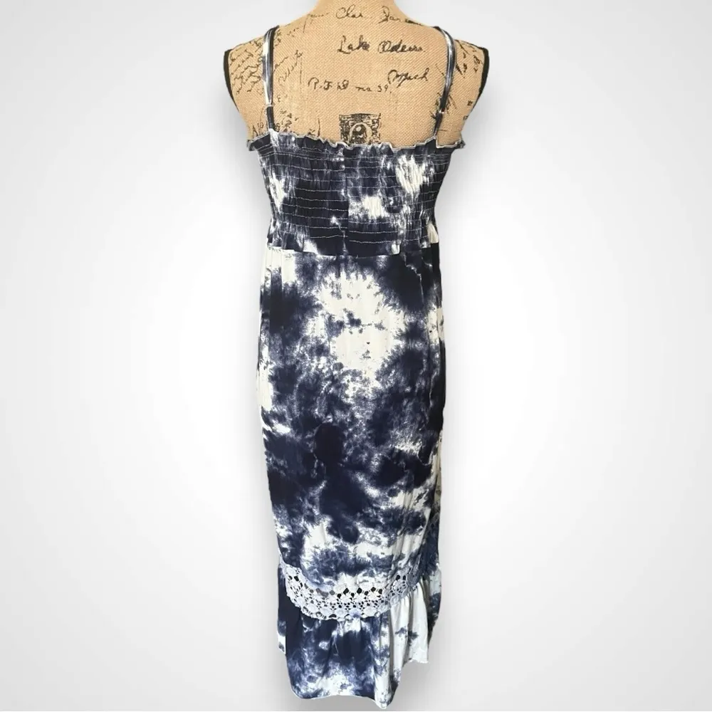 POOF! Navy and White Tie Dye Smocked Midi Dress‎ Small | NWOT - Image 2