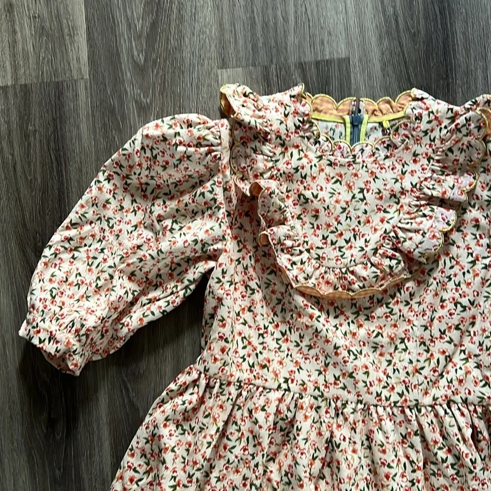 CeliaB Abaca Boho Cottage Core Midi Dress Medium Floral Puffed Sleeves Women’s - Image 10