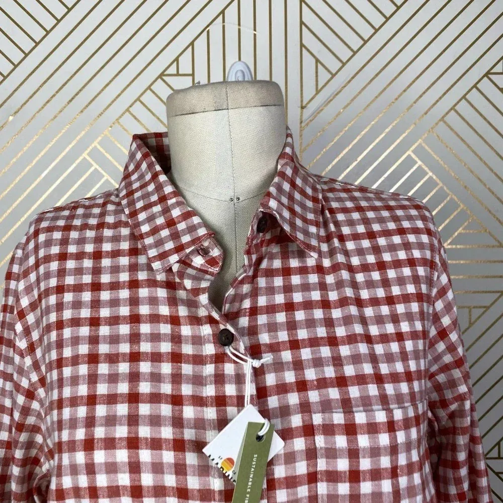 Marine Layer Madeline Relaxed Crop Shirt in Red & White Plaid Size US Medium - Image 5