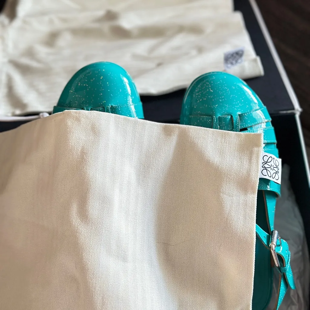 NWOT Authentic Loewe Turquoise calf-skin wedge women shoes/size6 - Image 10