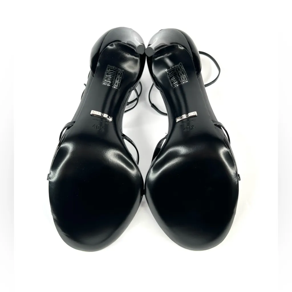 Gucci Double G Crystal Embellished Open Toe Patent Strappy Heel Sandals EU 40.5 - Image 6