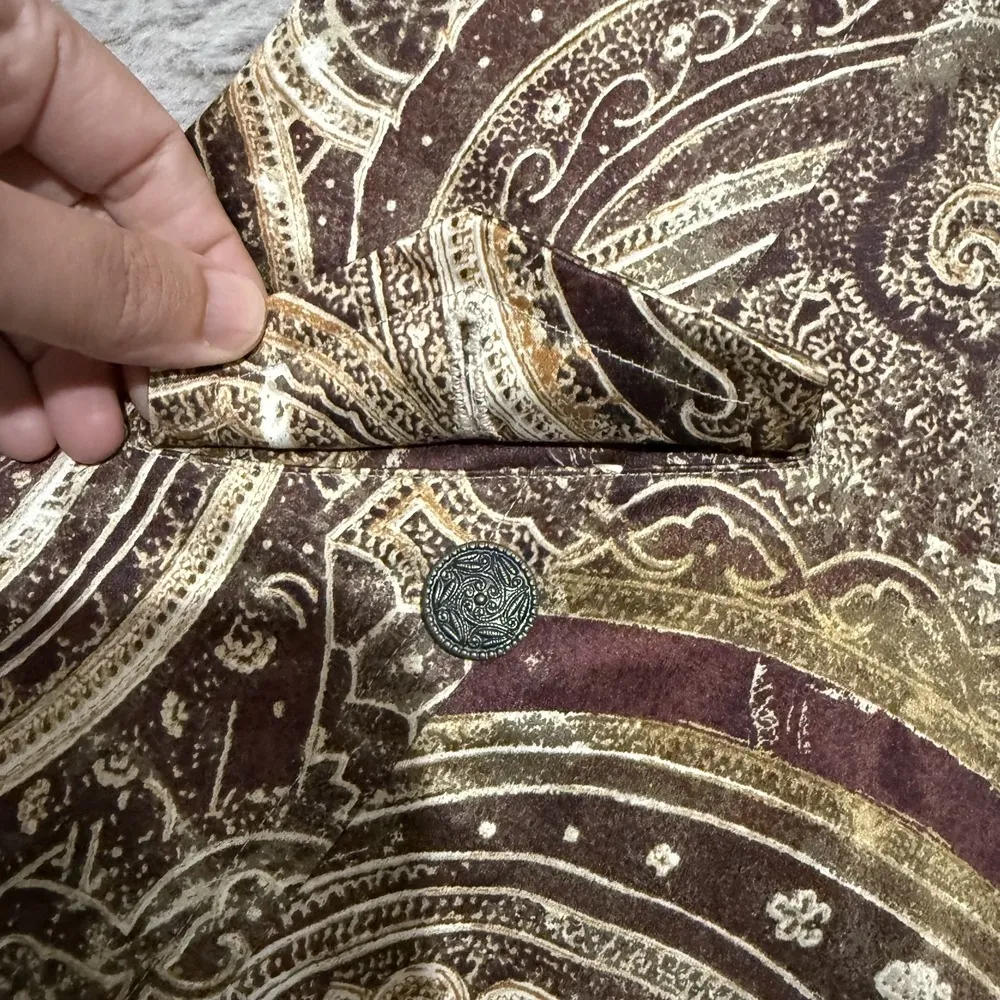 Chicos Size 1 Brown Paisley Design Suit Shiny Dressy Lined Blazer Jacket Festiva - Image 3