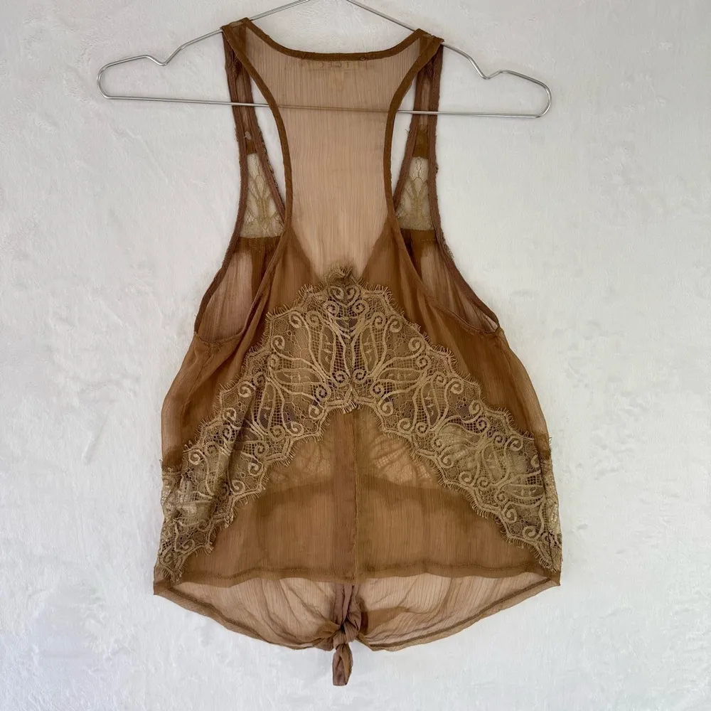 Pale Brown Sheer Mesh & Lace Racerback Top Eyelash Fringe Romantic Fairy by TCEC - Image 2