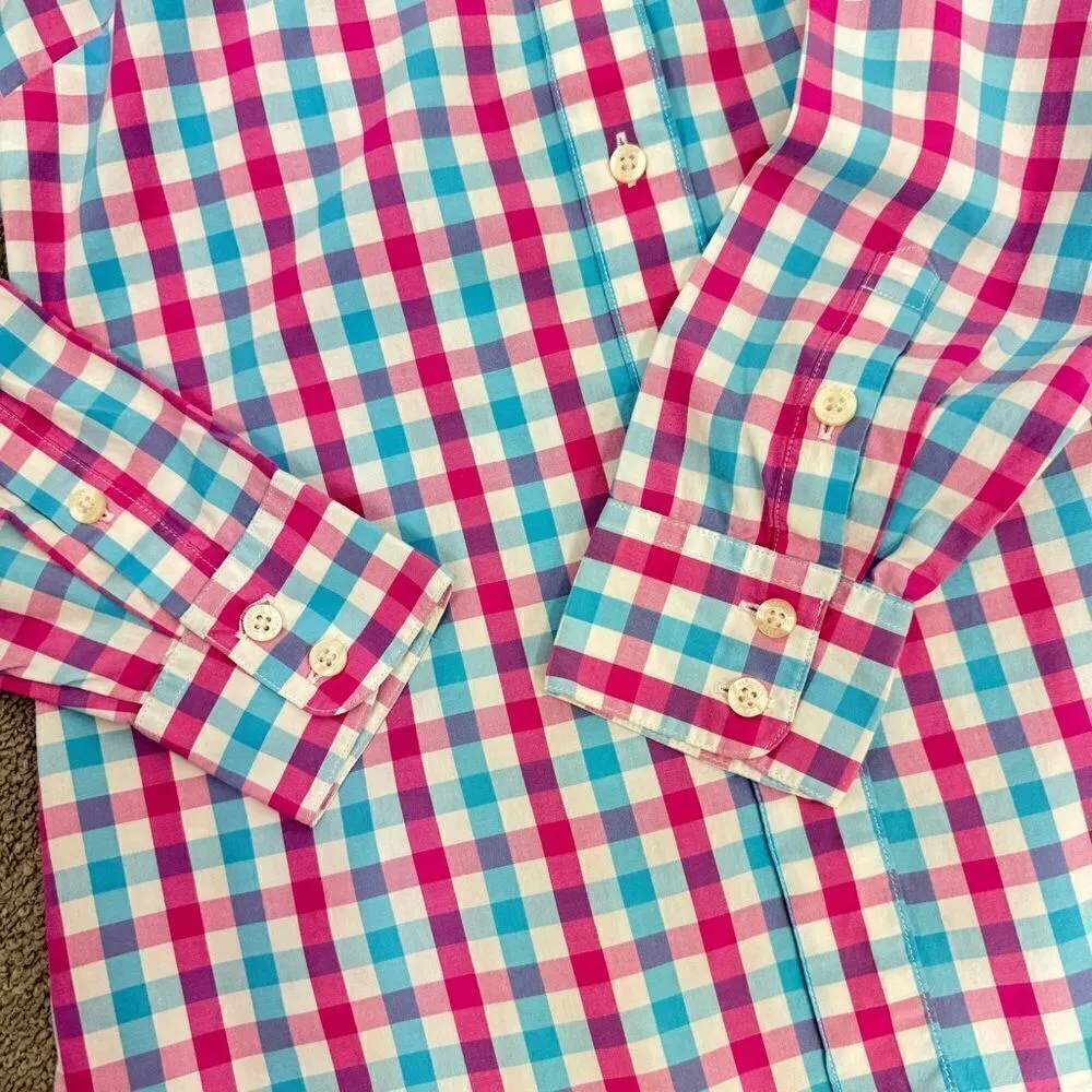 Vineyard Vines Gingham Check Button Front Shirt Pink Blue Size 2 Long Sleeve - Image 7