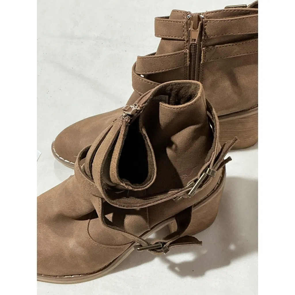 Womans Rocket Dog Size 7 Brown Faux Suede Side Zip Strappy Block Heel Bootie - Image 3