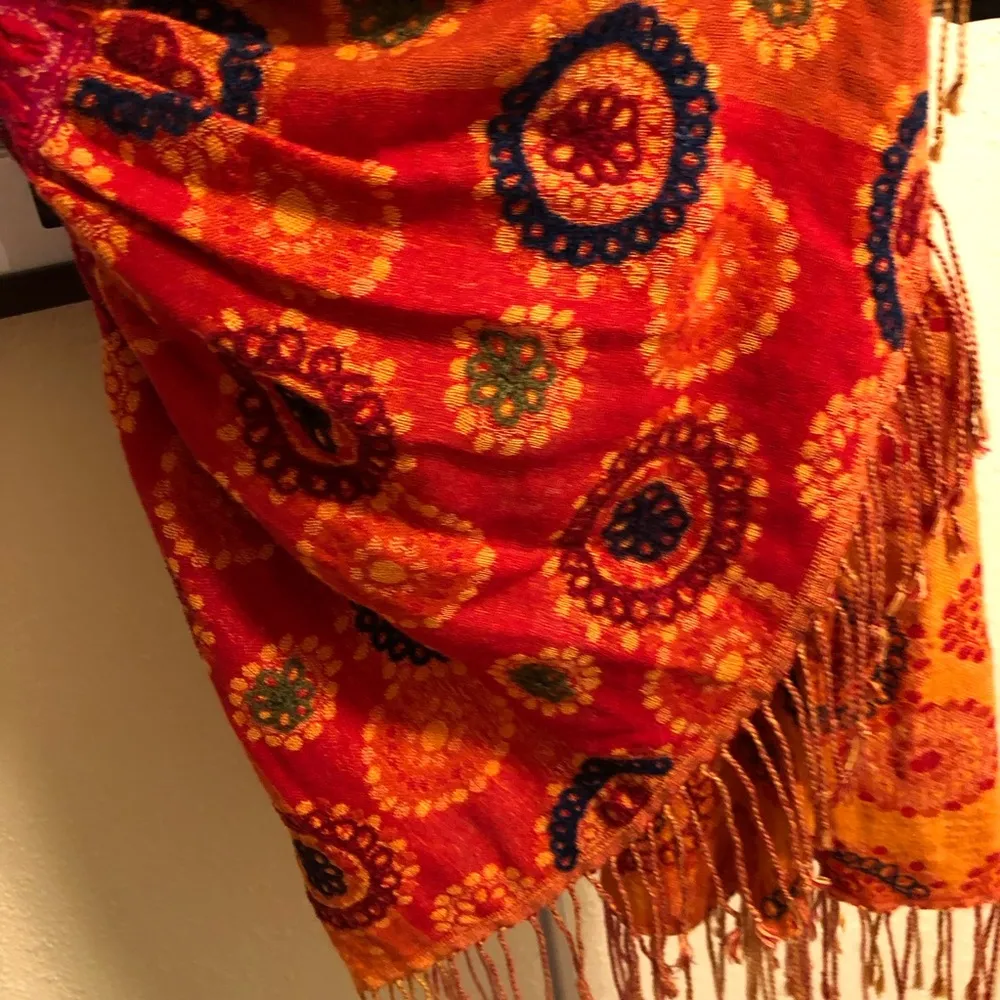 Orange/Green Long Ruched Scarf Orange - Image 4