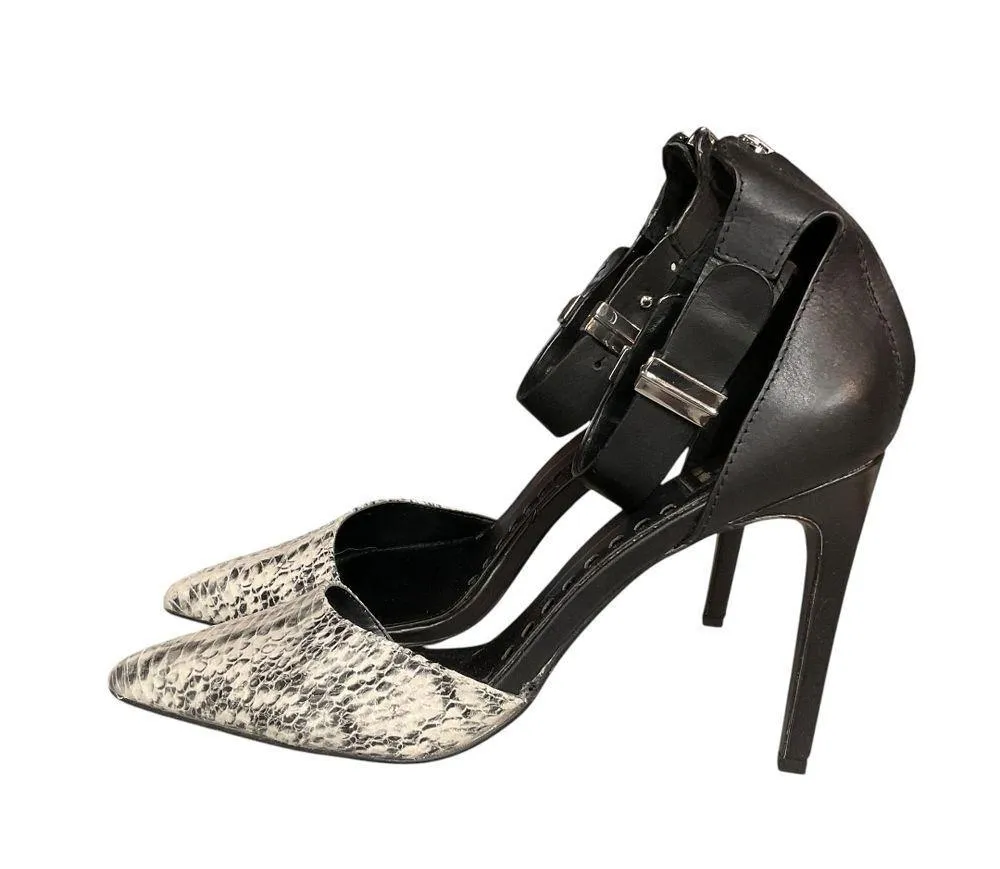 Dolce Vita Snake Print Pointed Stiletto Heels Sz 9.5 w/ Ankle Straps Black Beige - Image 12