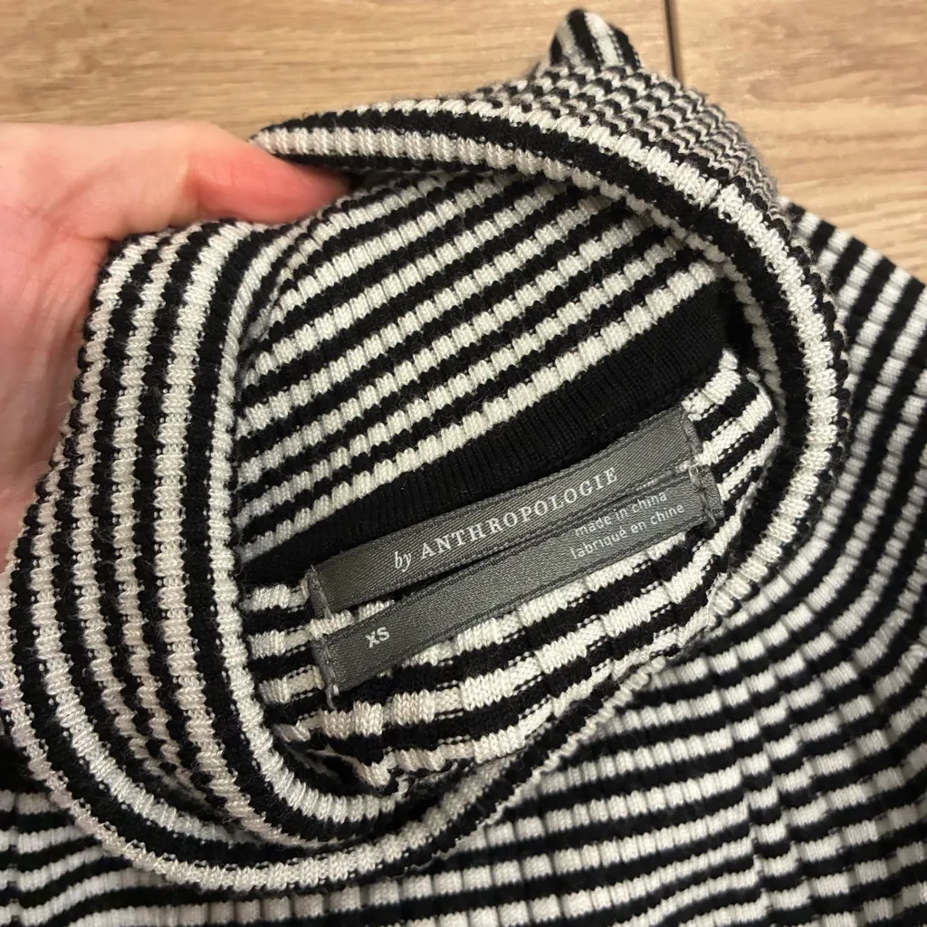 By Anthropologie Button Sleeve Turtleneck Sweater Black White Striped Size XS - Image 4