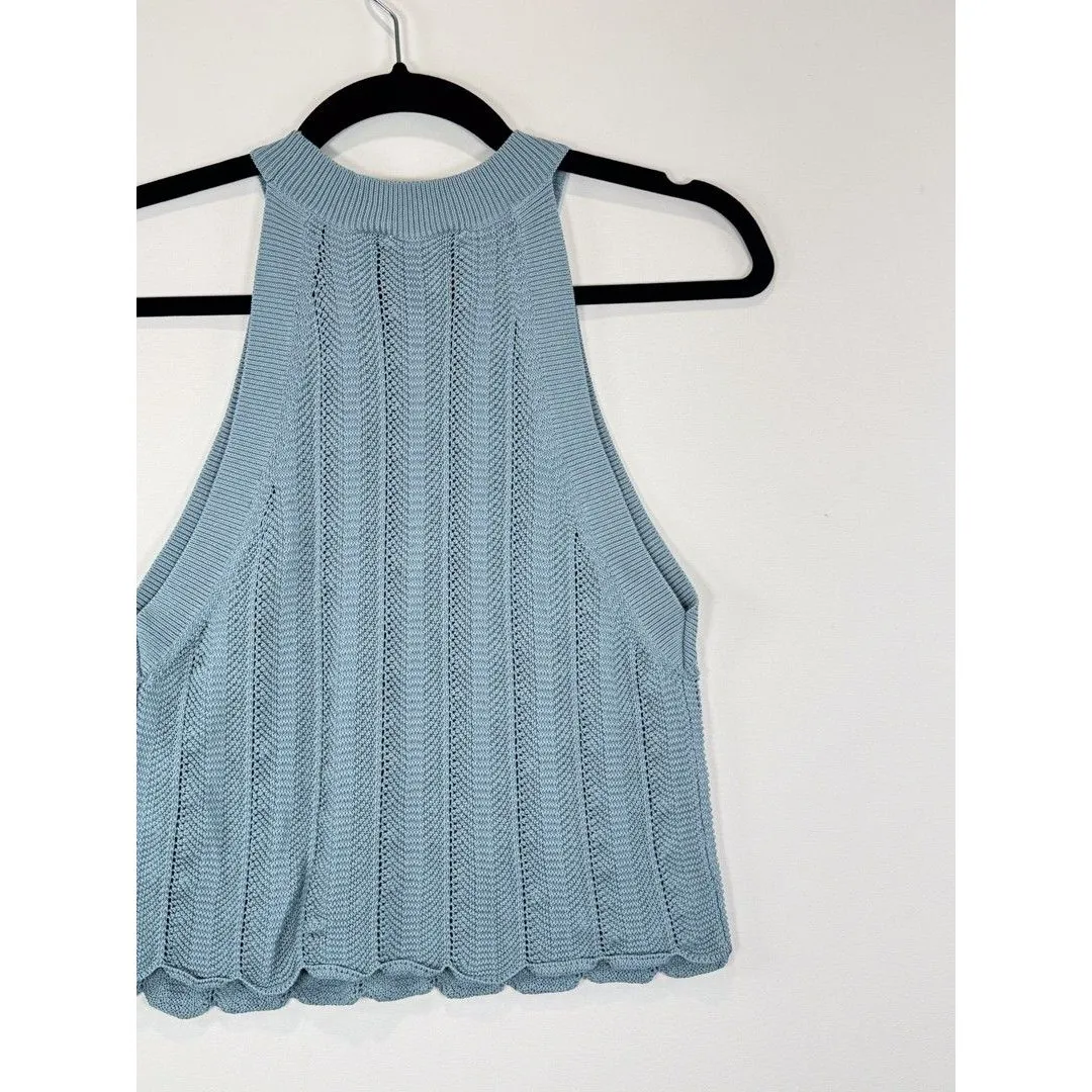 Aritzia Wilfred Women Top Blue Crochet Halter Tank Cropped Stretch Y2K Small - Image 8
