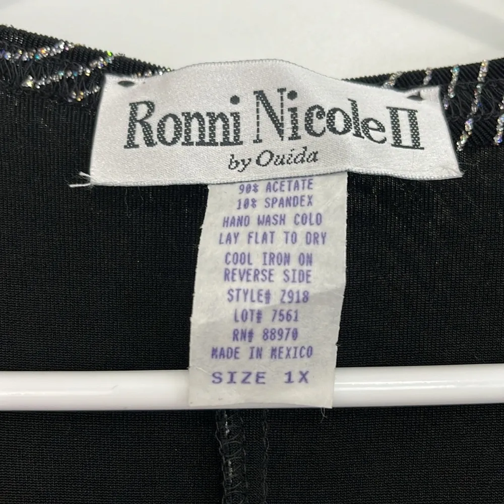New Ronnie Nicole 1X Black, Silver Holographic Glitter Square Neck Formal Top - Image 7