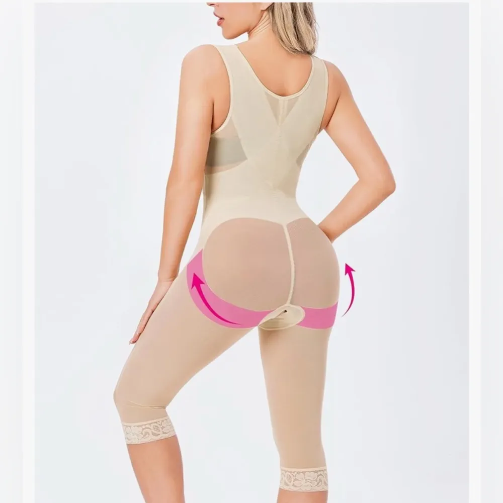 NEW Bodysuit Tummy Control Shapewear Faja Body Shaper Waist Trainer Open Bust L Tan Size L - Image 2