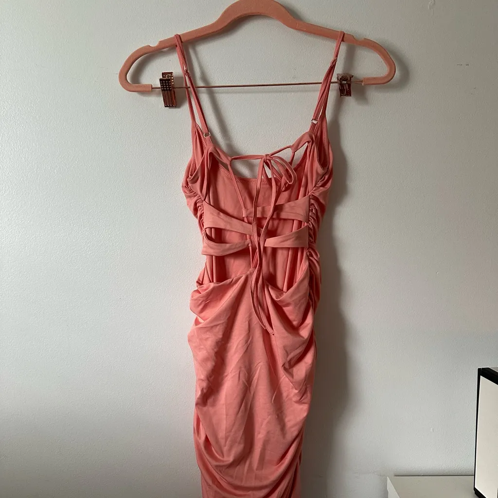 Oh Polly coral ruched mini dress - Image 3