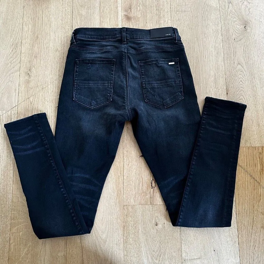 Amiri Leopard Thrasher Distressed Jeans in Aged Black Size 31 - Image 7