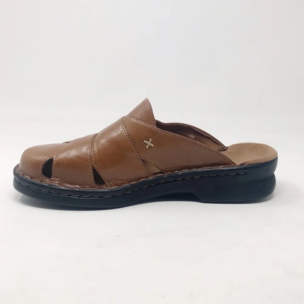 Clarks Brown Tan Leather Huarache Woven Comfort Slides Sandals shoes womens 6 - Image 51