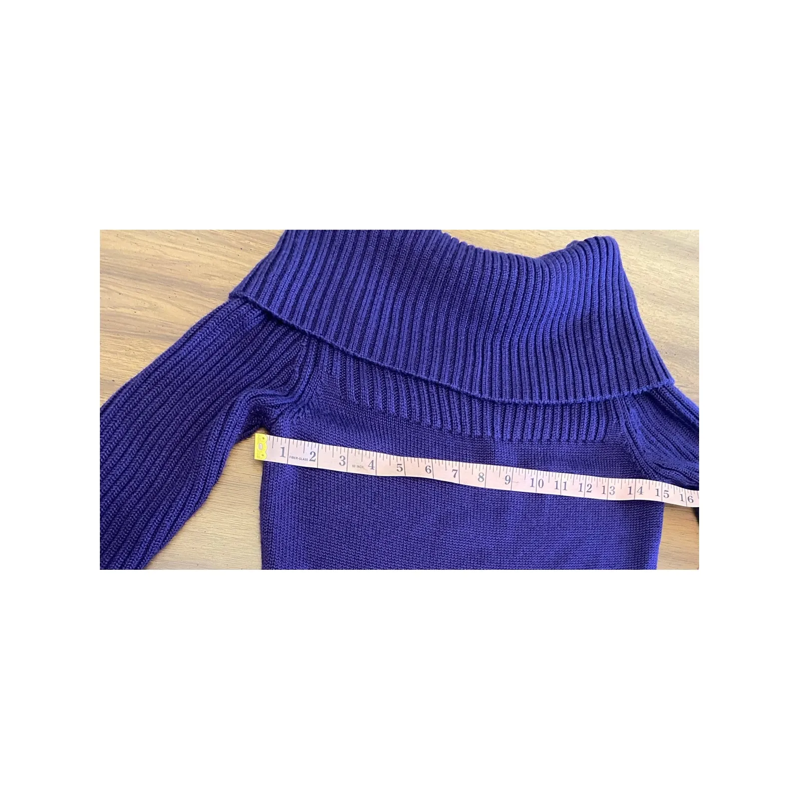 Tahari Purple Knit Sweater Dress Off Shoulder Cowl Neck Wool Blend M Luxury - Image 5