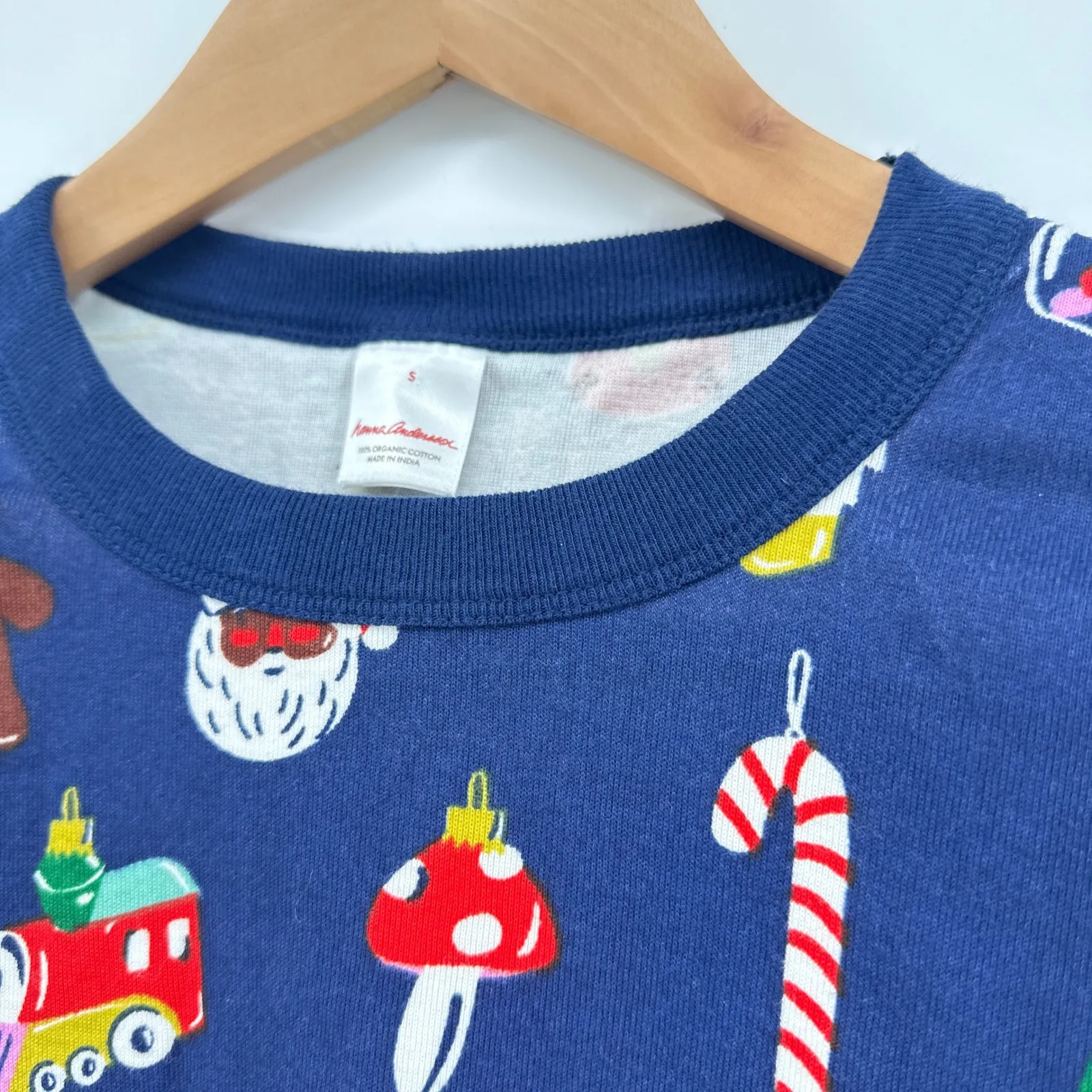 Hanna Andersson Heirloom Ornaments Organic Cotton Long John Pajama Top Small Blue - Image 2