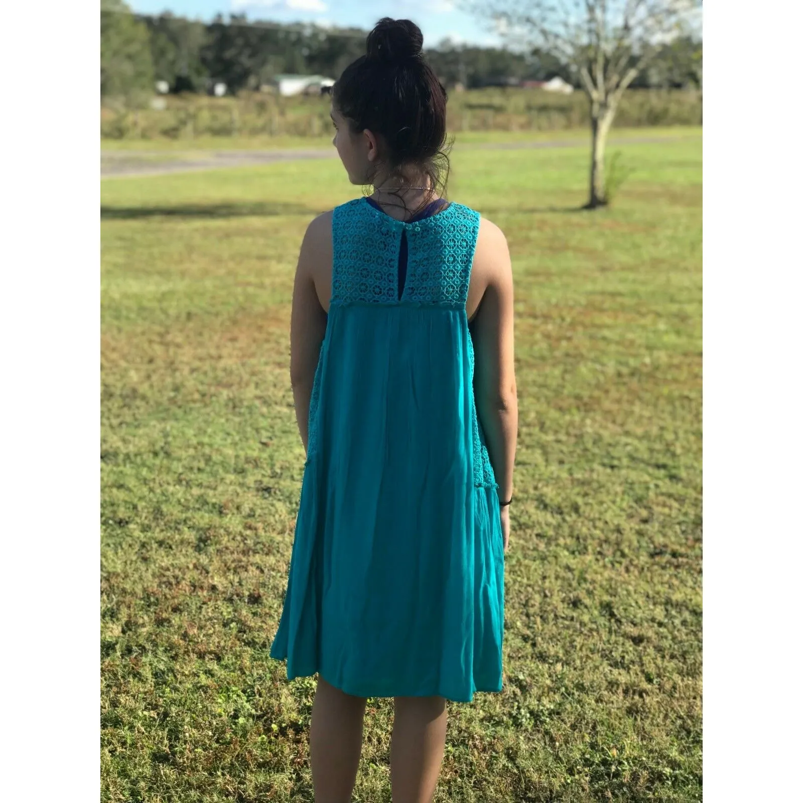 crown & ivy Womens Dress Size Small‎ Gauzy Tank Lace Turquoise Teal Swim Coverup - Image 3