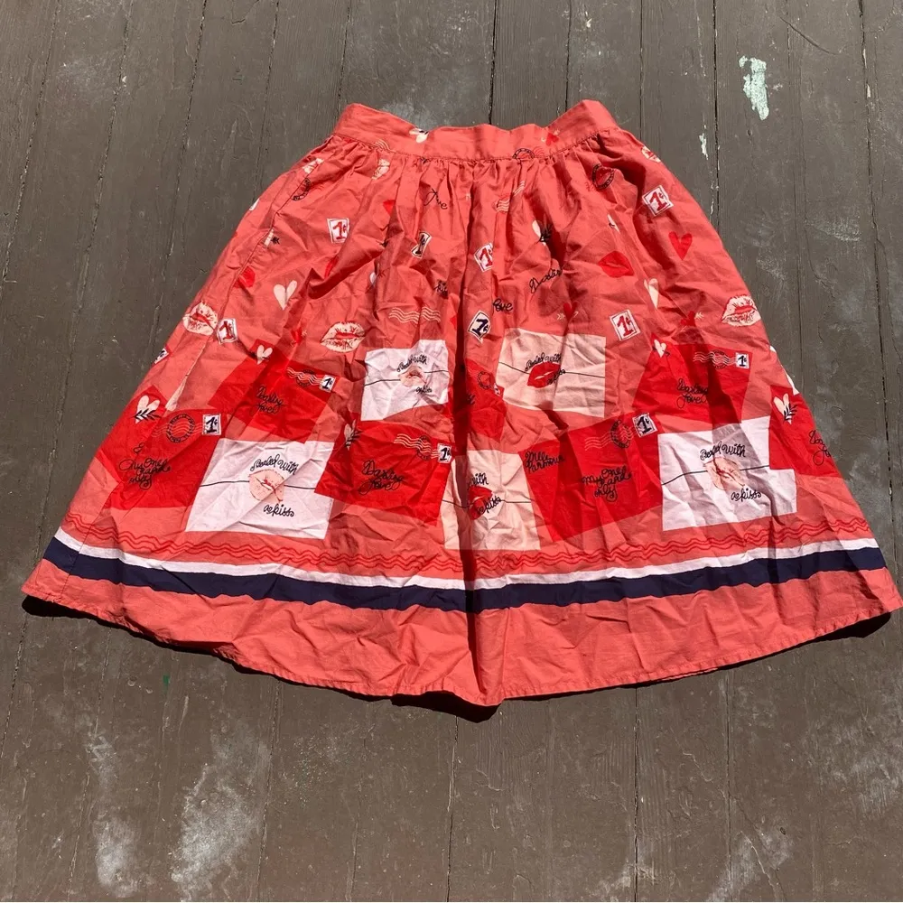 Modcloth Pink Red Hearts Cupid Love Letters Valentines Day Swing Skirt - Image 2