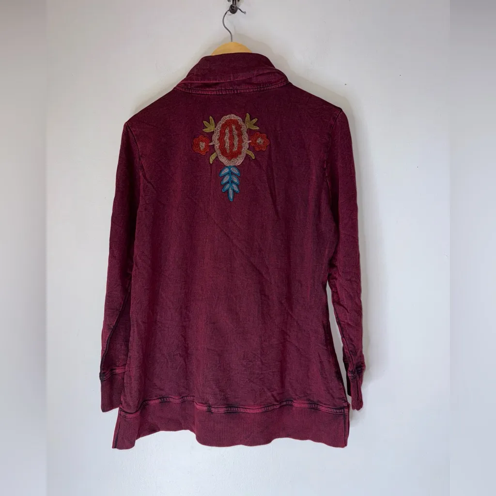 NWT Parsley & Sage Medium Shawl Collar Tunic Maroon Embroidery‎ Flowers Red - Image 2