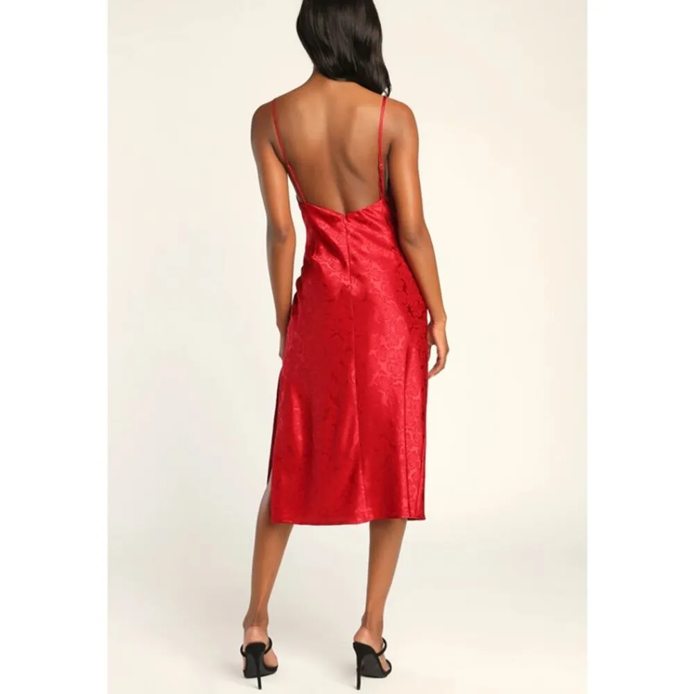 Lulus You're My Type Red Satin Jacquard Midi Slip Dress Size Small NEW - Image 4