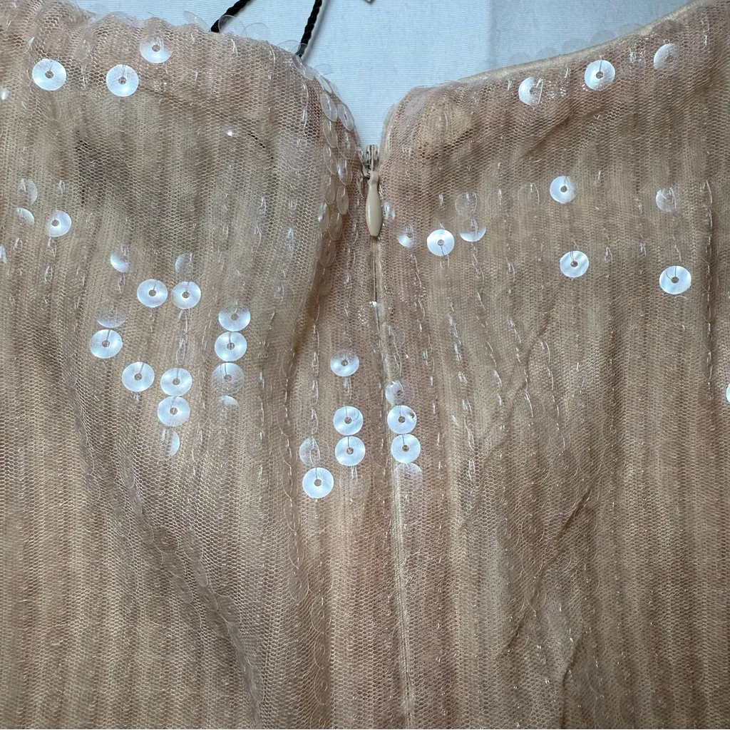 NWT Pretty Little Thing Nude Sequin Shoulder pads Sleeveless Bodycon Dress Sz 8 - Image 12