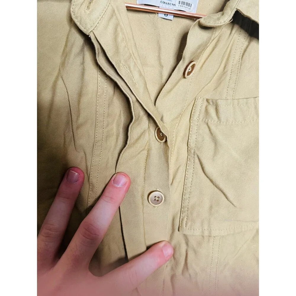 JASON WU Tan Silver Belted Collared Neck Button Collar Sleeveless Romper Size 0 - Image 7