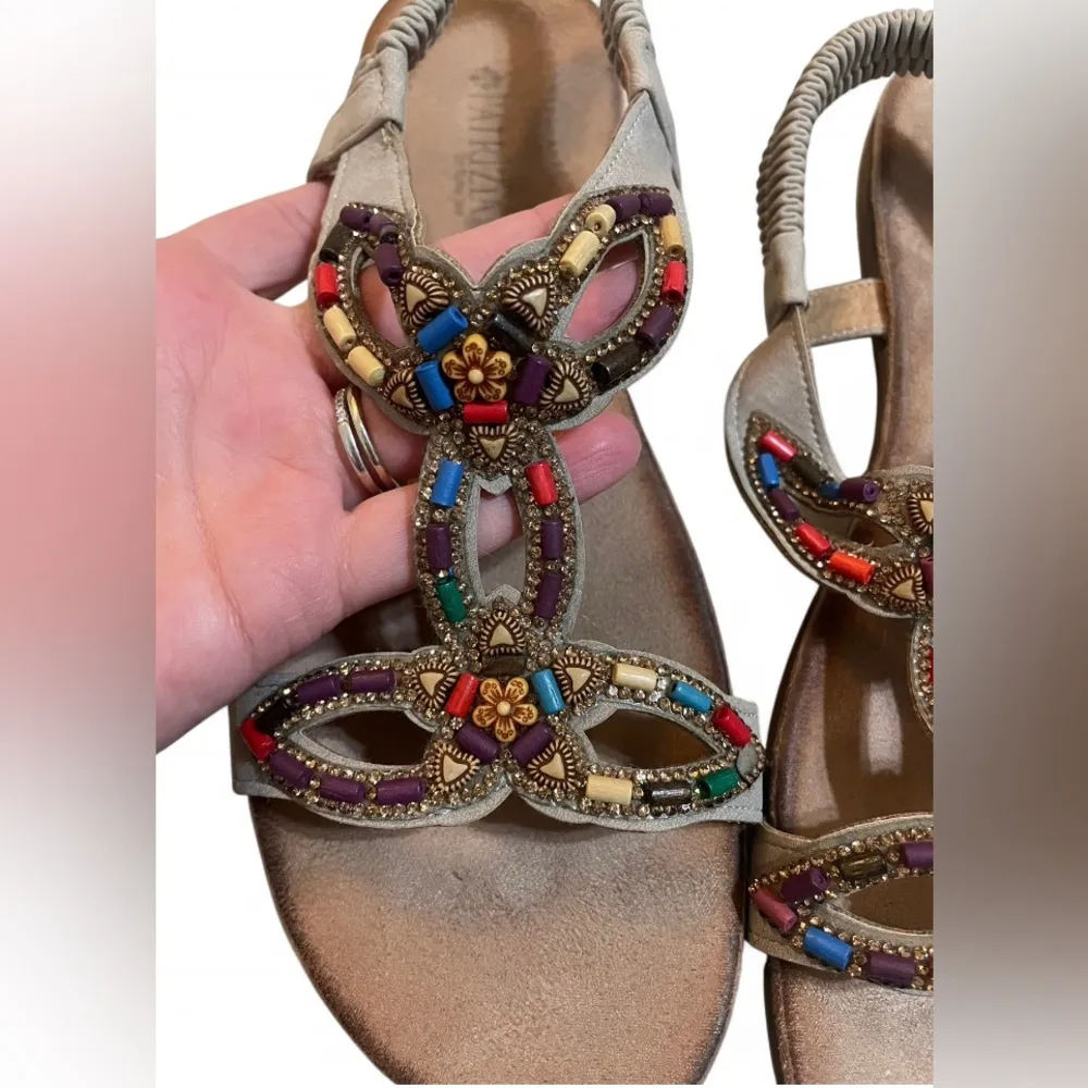 Patrizia Volcanic Slingback Sandal Multicolor Wooden Beads Rhinestones Sz 41 Tan - Image 3