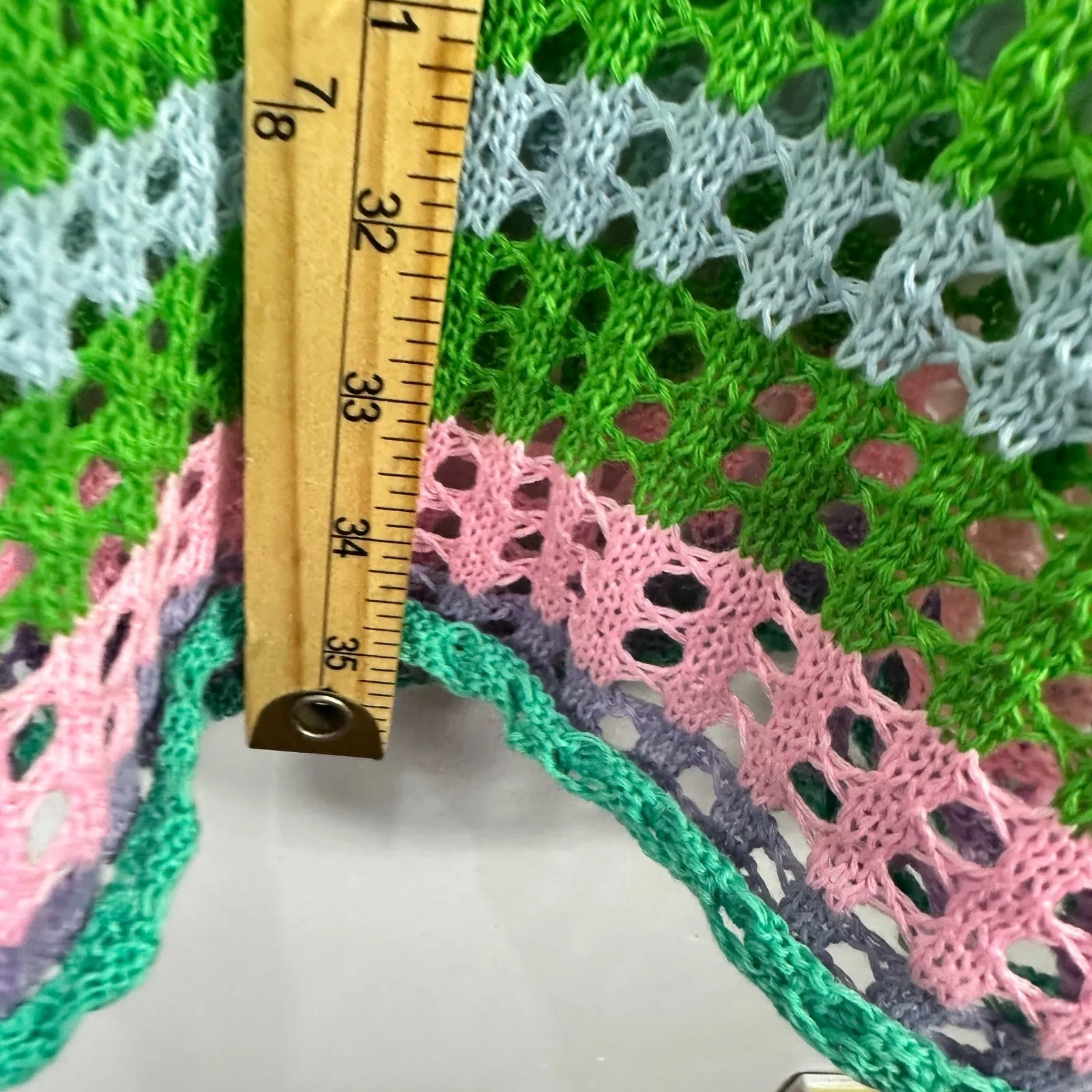 Crochet Knit Mini Dress XS Rainbow Stripe Mesh Y2K Festival Rave Beach‎ Indie - Image 2