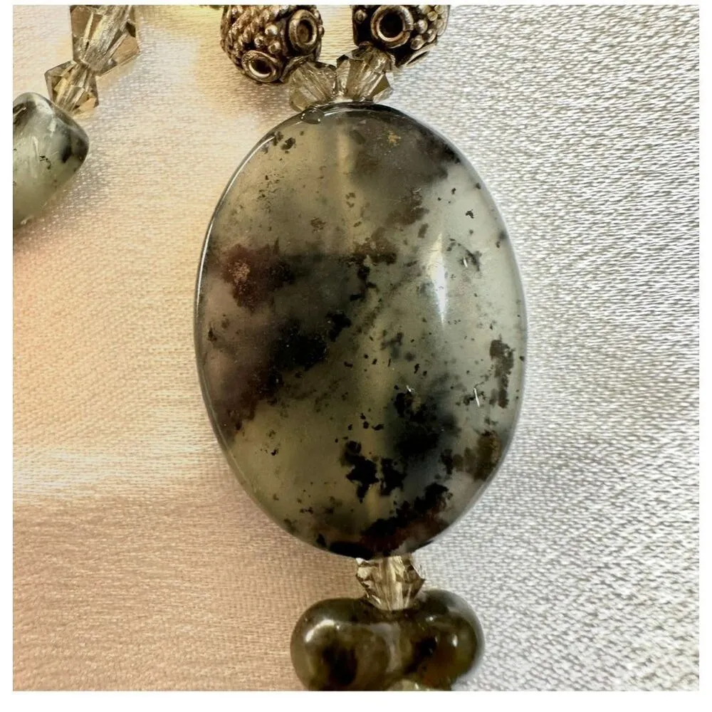 moss agate prehnite sterling silver beaded pendant necklace Green - Image 10