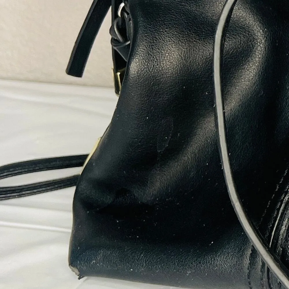 Steve Madden Black Satchel Tote Bag Purse  Gold And Floral Accents - Image 10