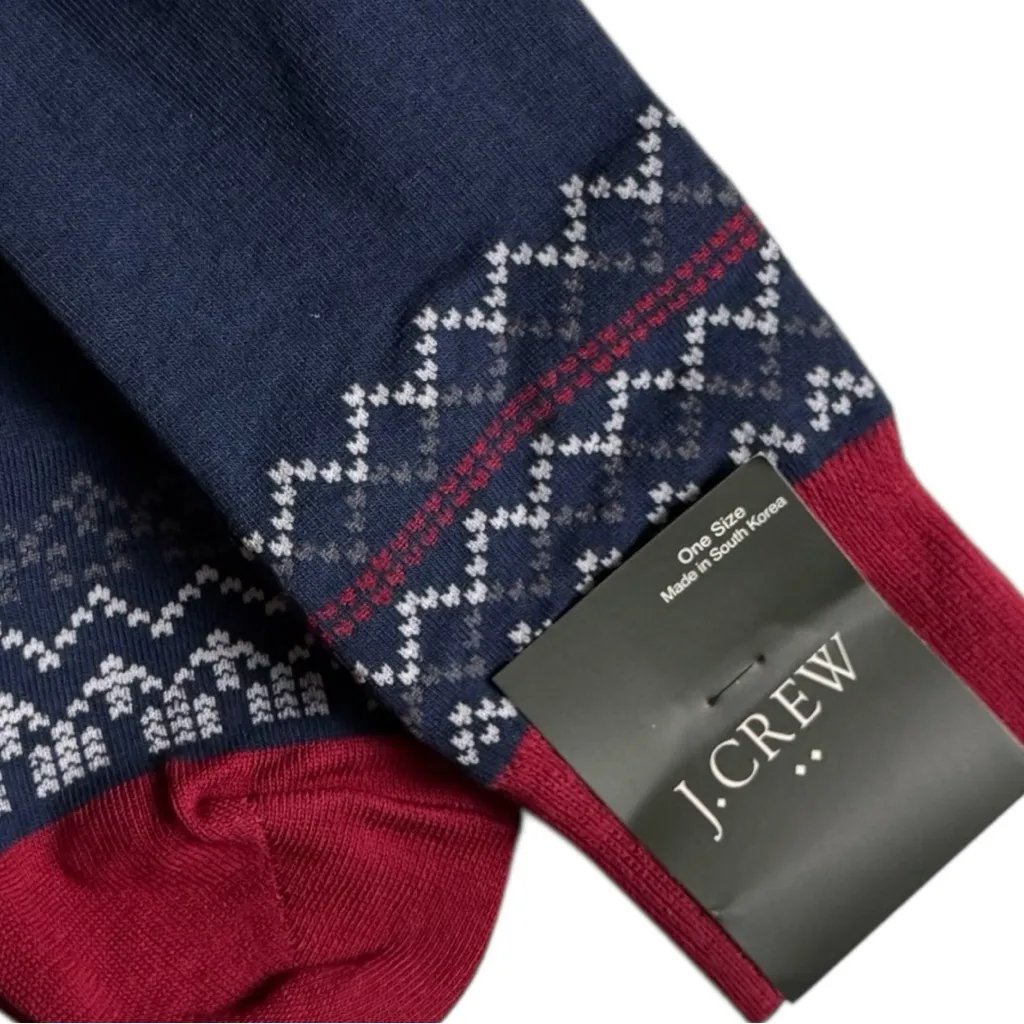J.Crew  Winter Style  Navy and Red Patterned Holiday Theme Socks NWT - Image 4