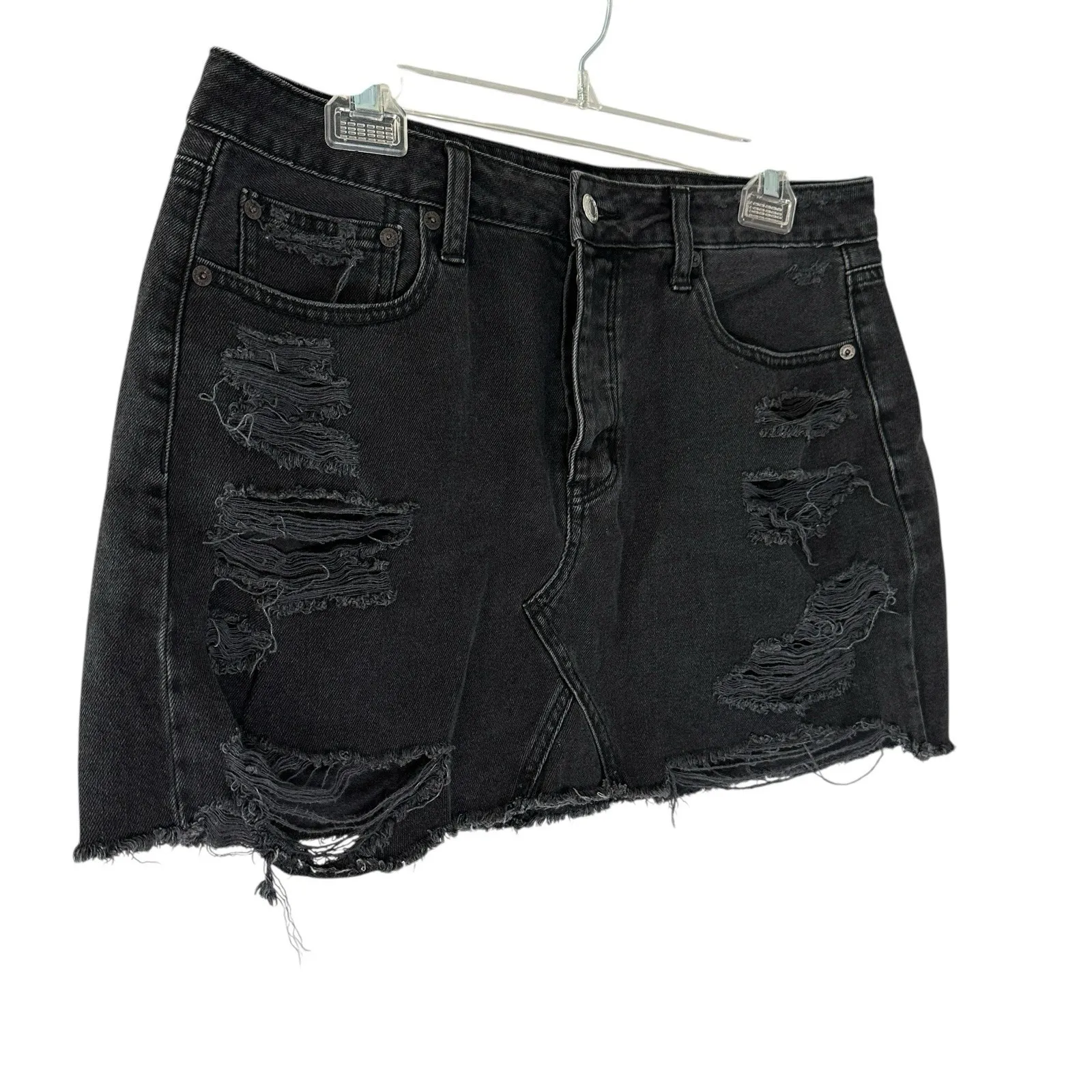 AE Women's Sz 12 Distressed Black Denim Mini‎ Skirt Festival Indie Boho Style - Image 3