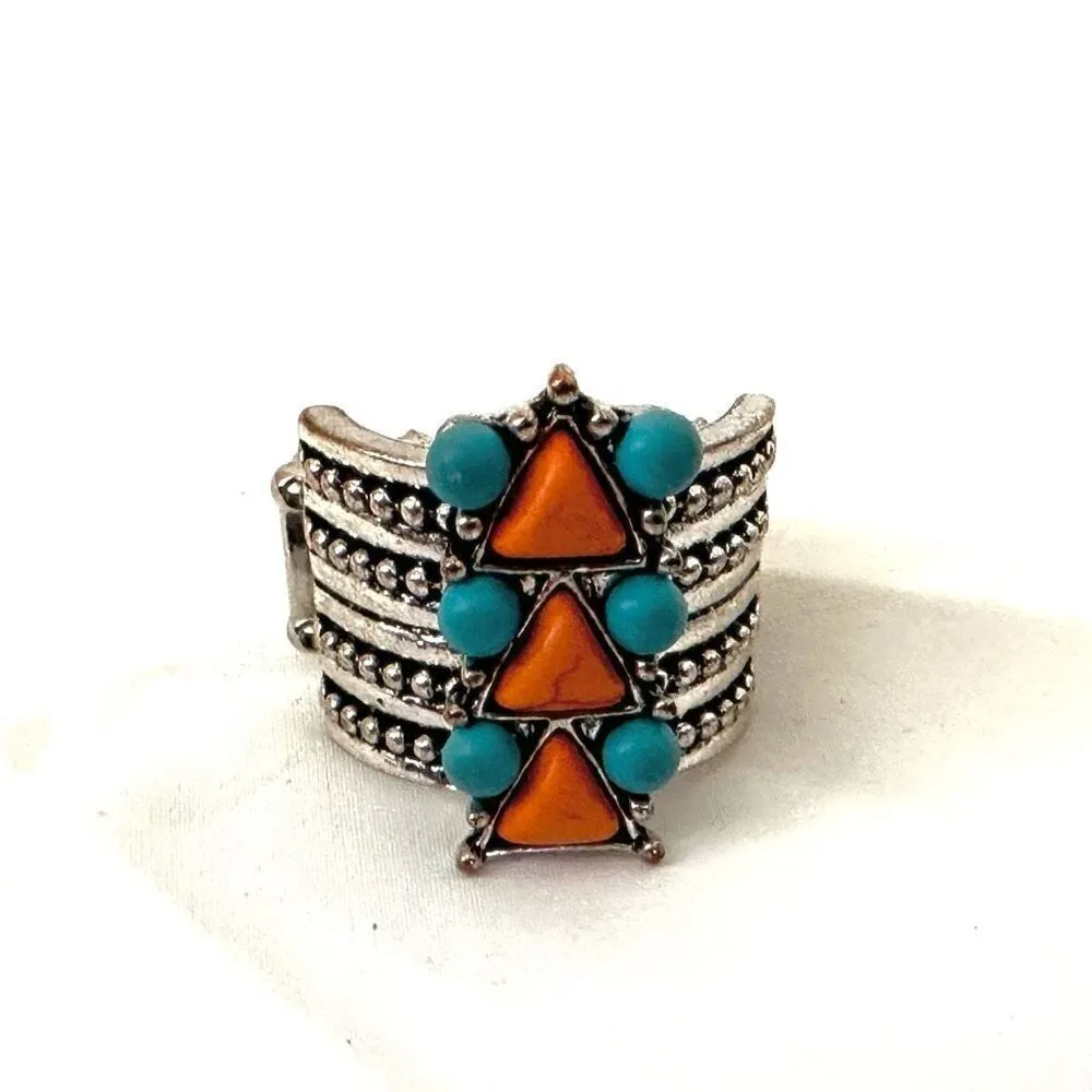 Blue and orange silver tone stretchy ring - Image 6