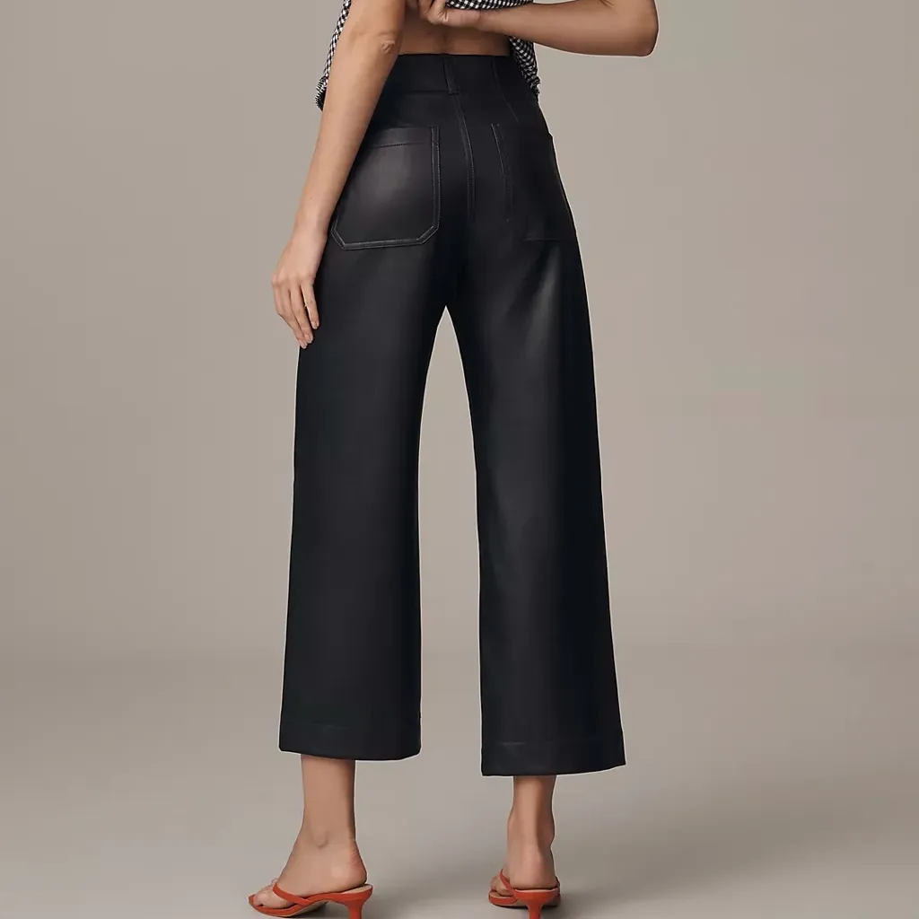 Anthropologie Black Colette Faux Leather Crop Wide-Leg Pants by Maeve - Image 2