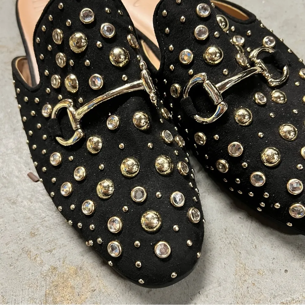 Concepts Black Jeweled Gemstone Buckle Slip On Mules Size 6 - Image 2