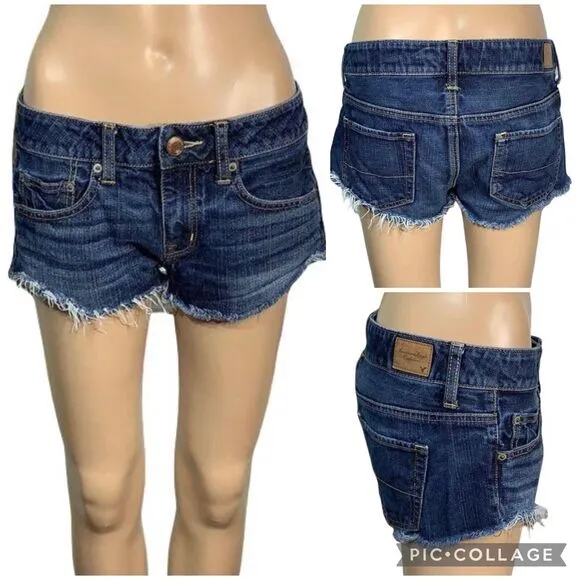 Womens Denim Blue Jean Shorts Dark Wash Cutoff Size 4 - Image 2