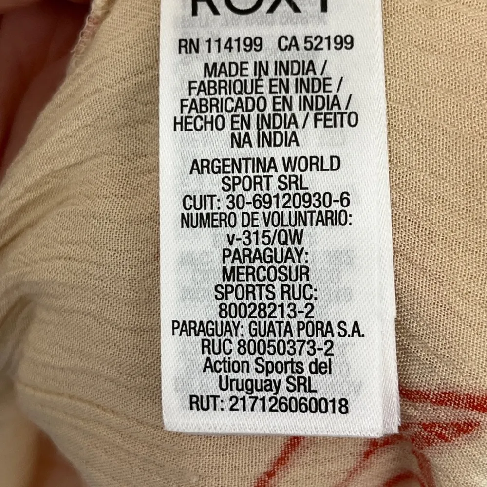 Roxy Floral Bell Sleeve Mini Dress M Boho Cream Red Open Back Beach Cover Up - Image 4