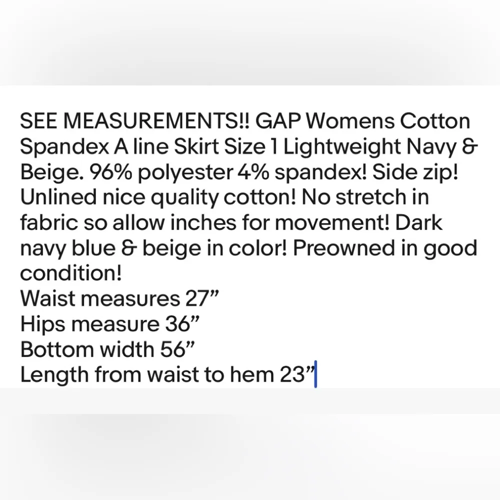 GAP Womens Cotton Spandex A line Skirt Size 1 Lightweight Navy & Beige - Image 12